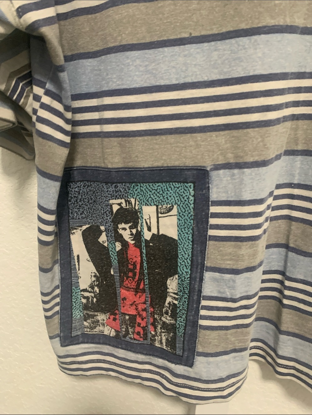 Vintage Bugle Boy Striped Short-Sleeve Tee in Blue and Tan - Picture 5 of 10